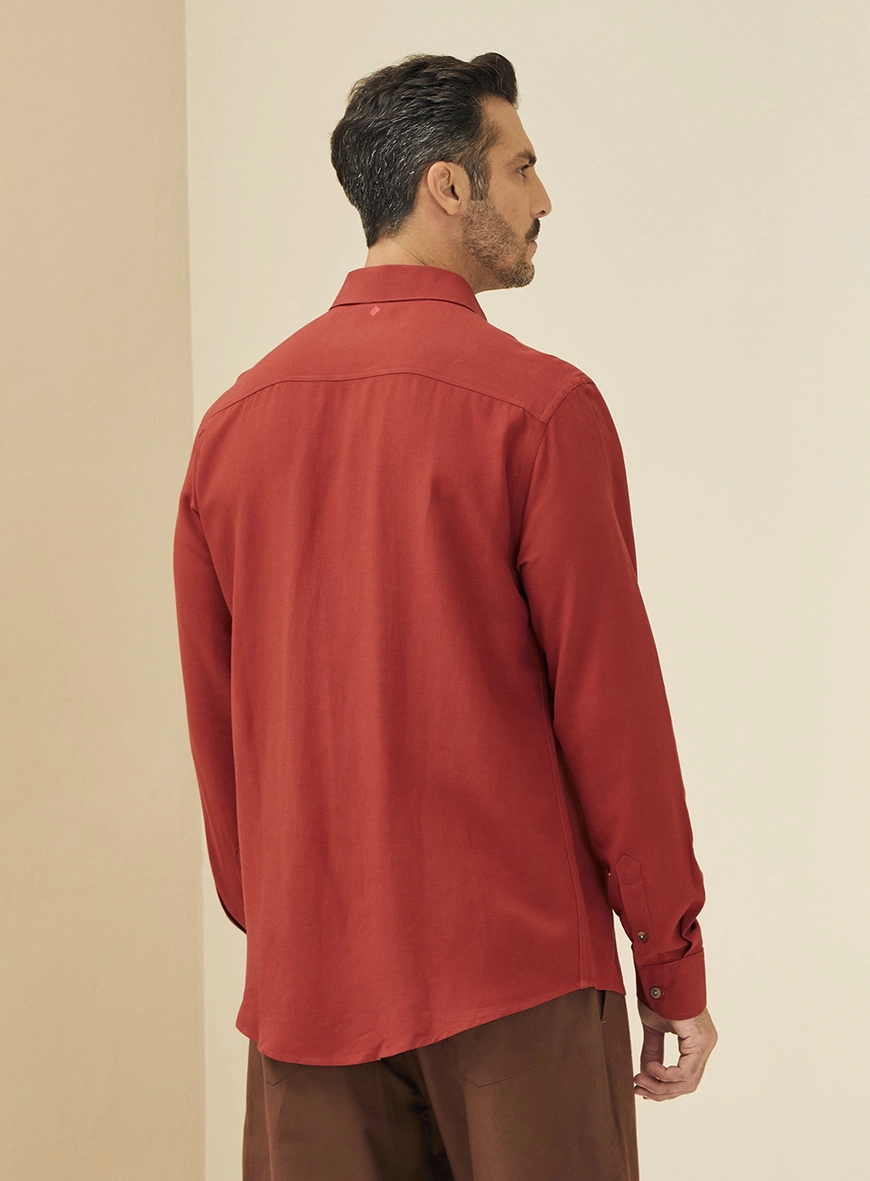 Camisa Masculina Relax Em Linho Laranja