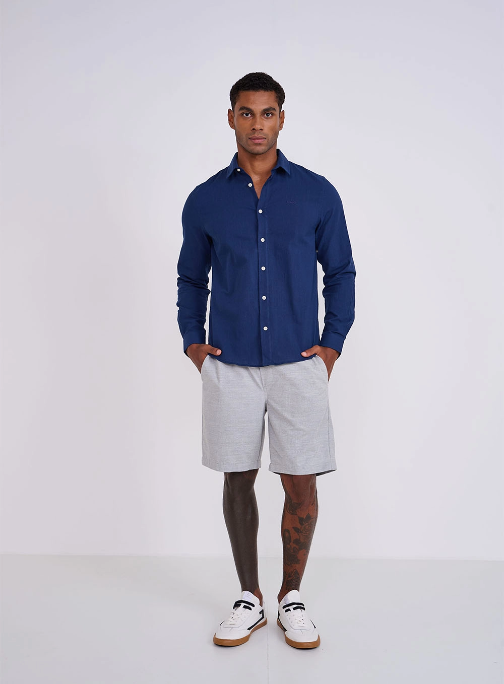 Camisa Masculina Cotton Relax Manga Longa Azul