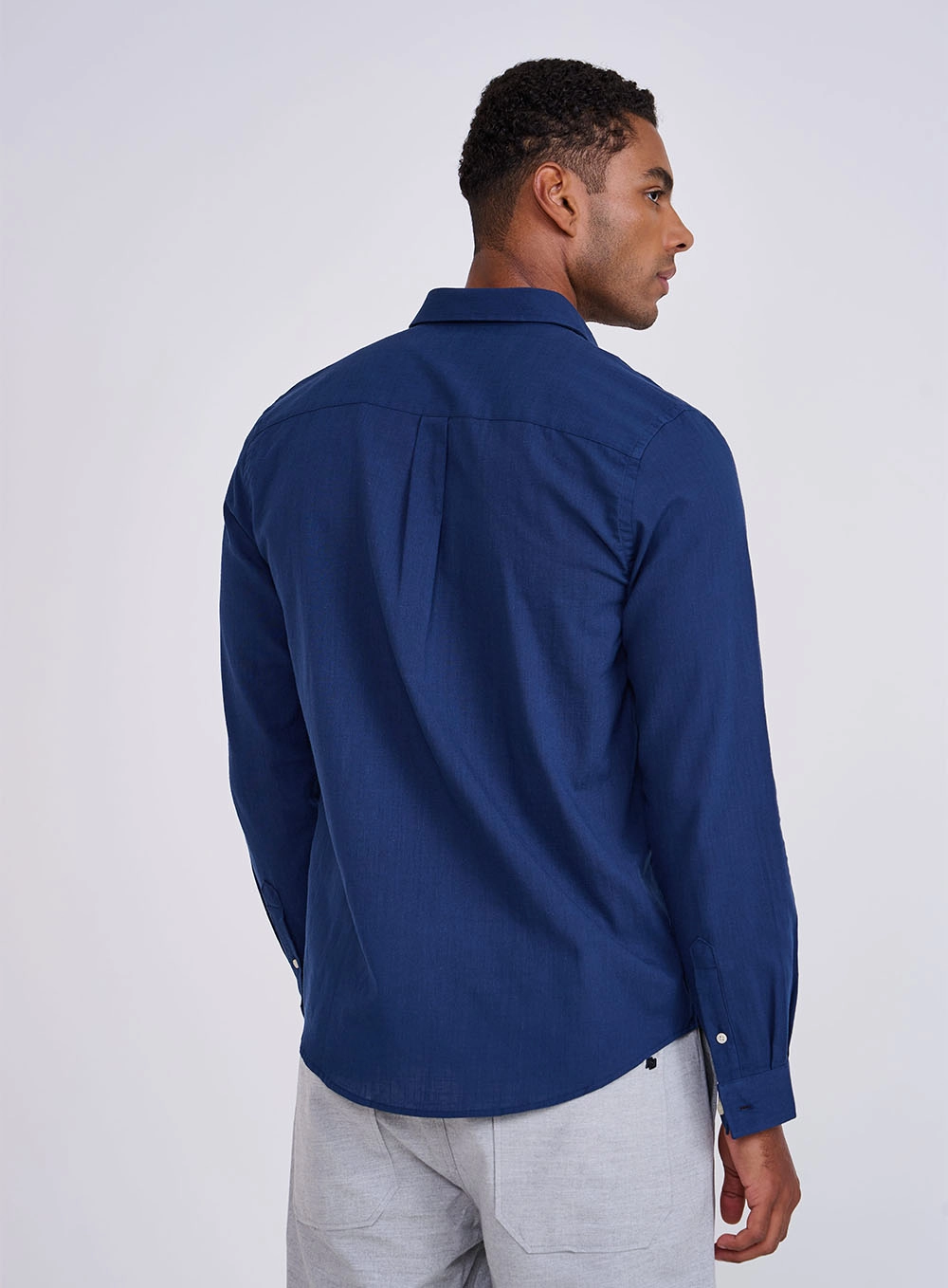Camisa Masculina Cotton Relax Manga Longa Azul