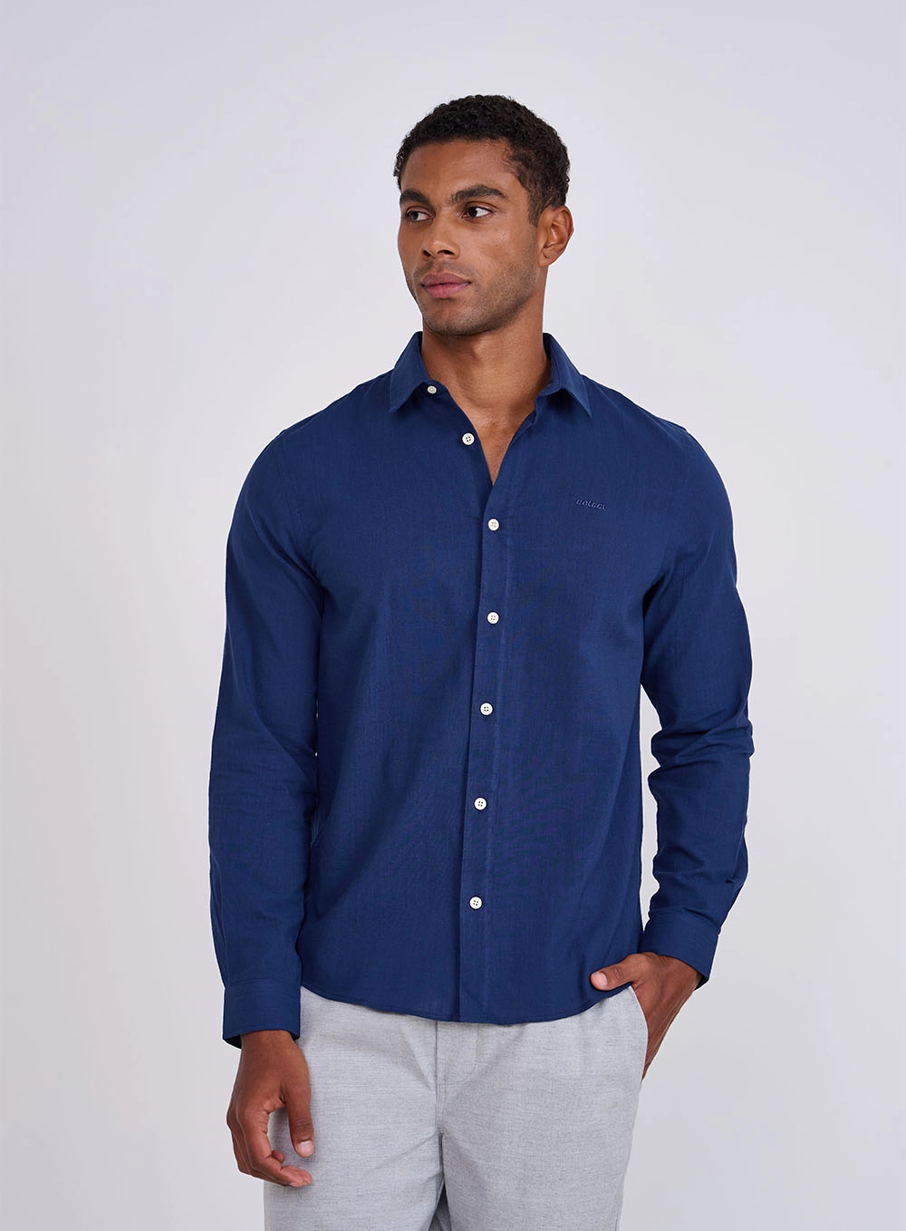 Camisa Masculina Cotton Relax Manga Longa Azul