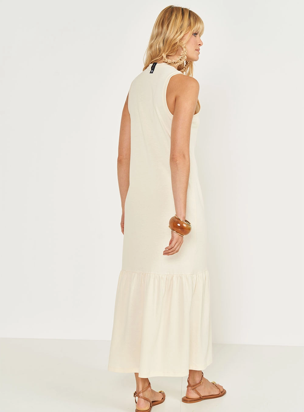 Vestido Midi Com Estampa Bege