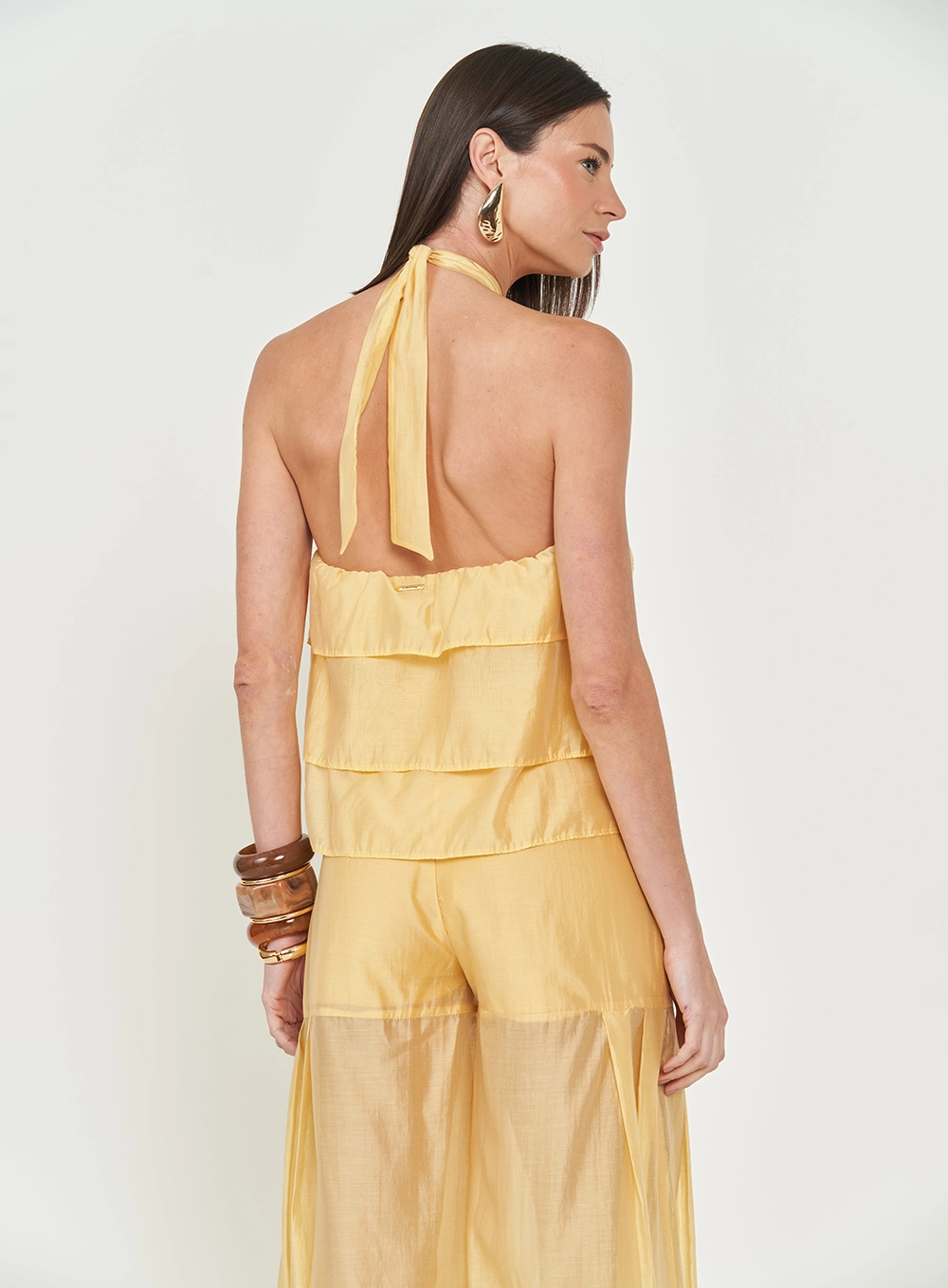 Blusa Halter Com Babados Bege