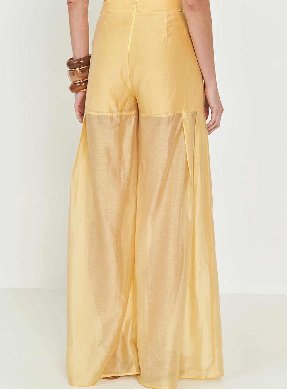 Calça Ampla Joana Com Pregas Bege