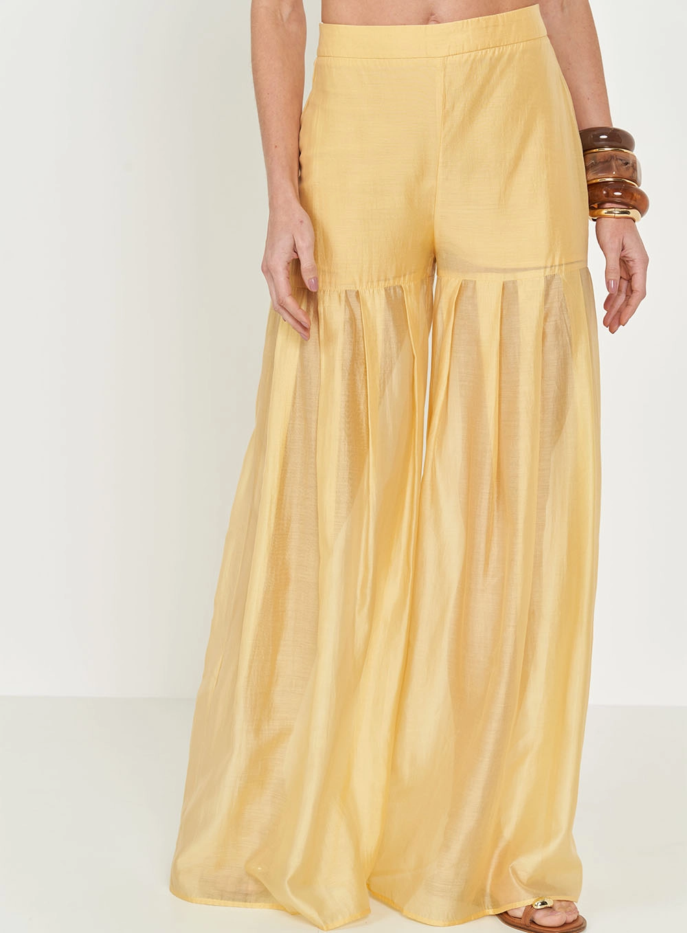 Calça Ampla Joana Com Pregas Bege