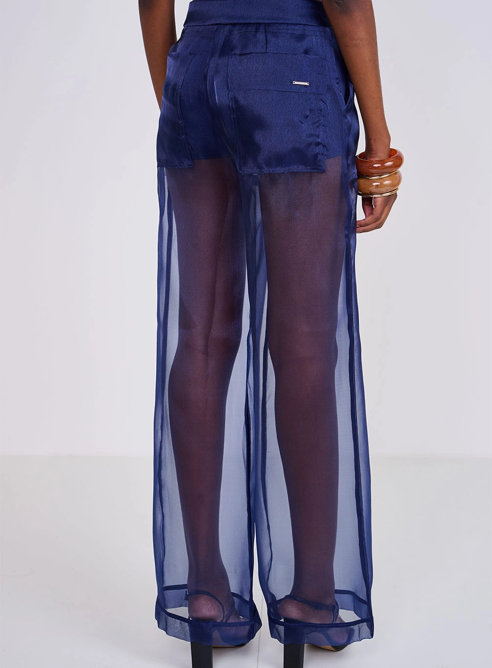 Calça Jade Com Transparência Azul