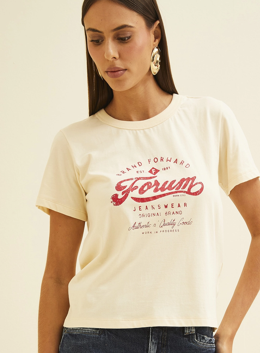 Camiseta Basic Com Estampa Bege