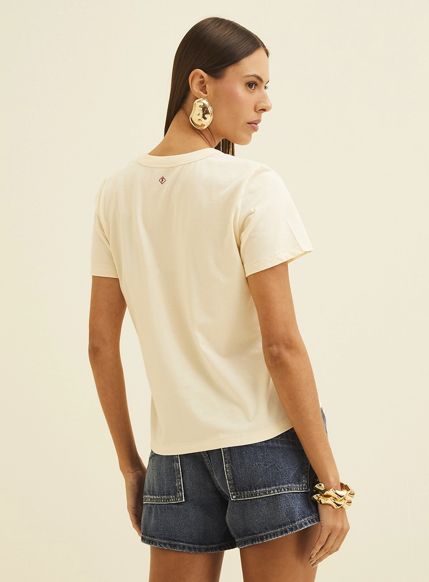 Camiseta Basic Com Estampa Bege