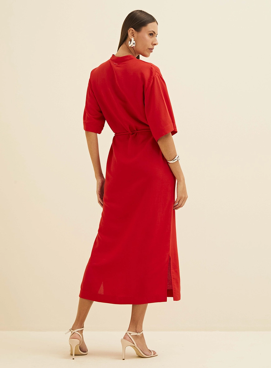 Vestido Midi Reto Com Amarração Vermelho