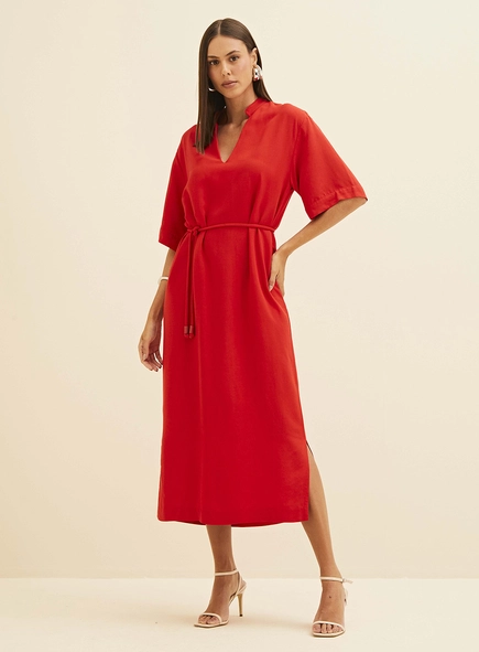 Vestido Midi Reto Com Amarração