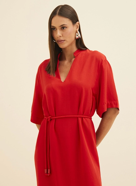 Vestido Midi Reto Com Amarração
