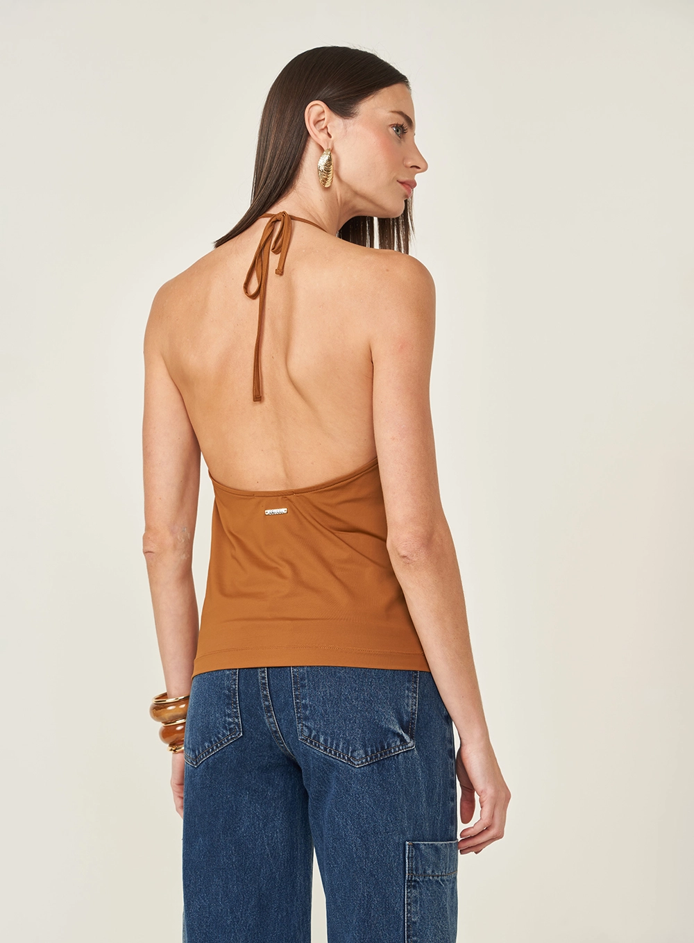 Blusa Frente Única Degagê Com Amarração Marrom Evermore