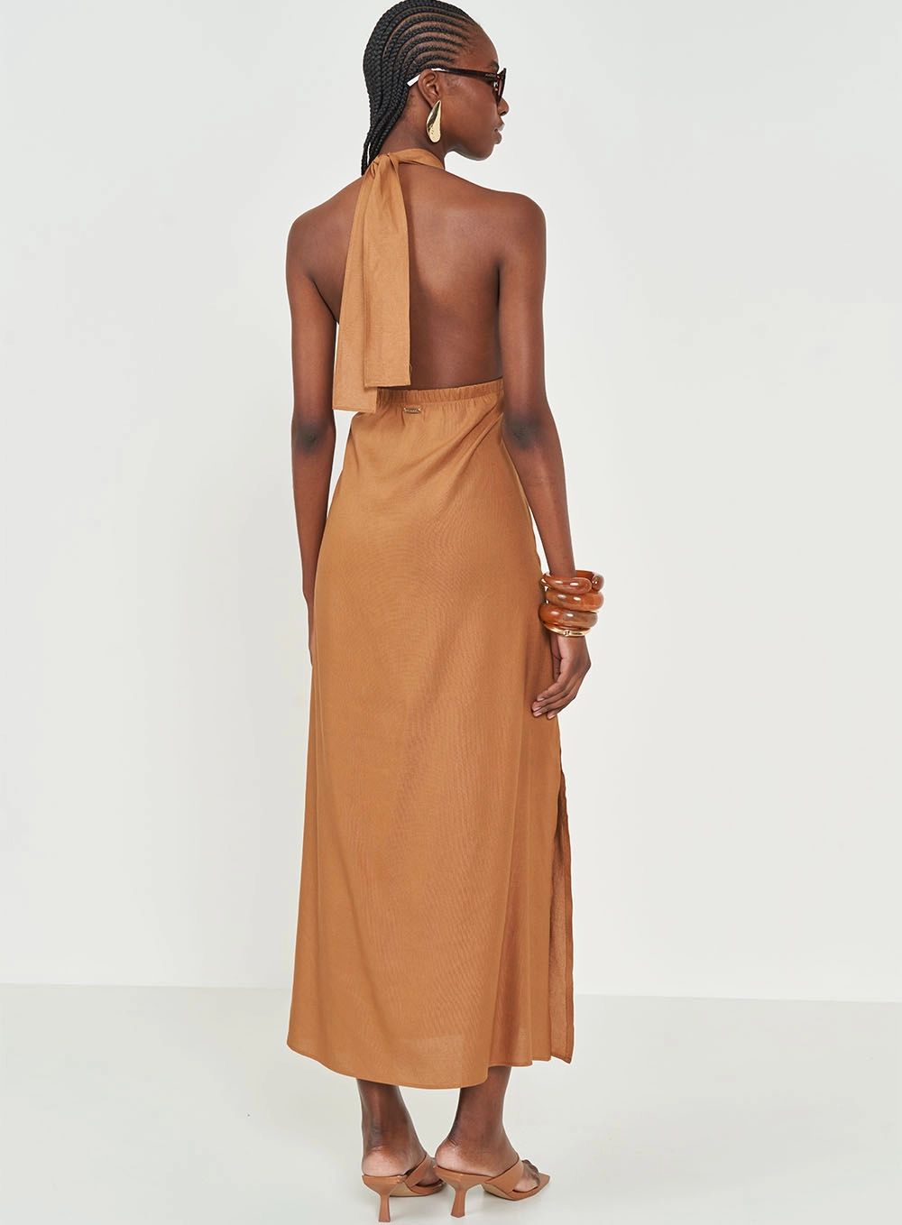 Vestido Midi Frente Única Marrom Evermore