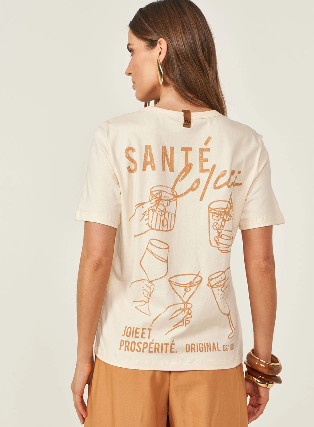 Camiseta Loose Com Estampa Costas Bege