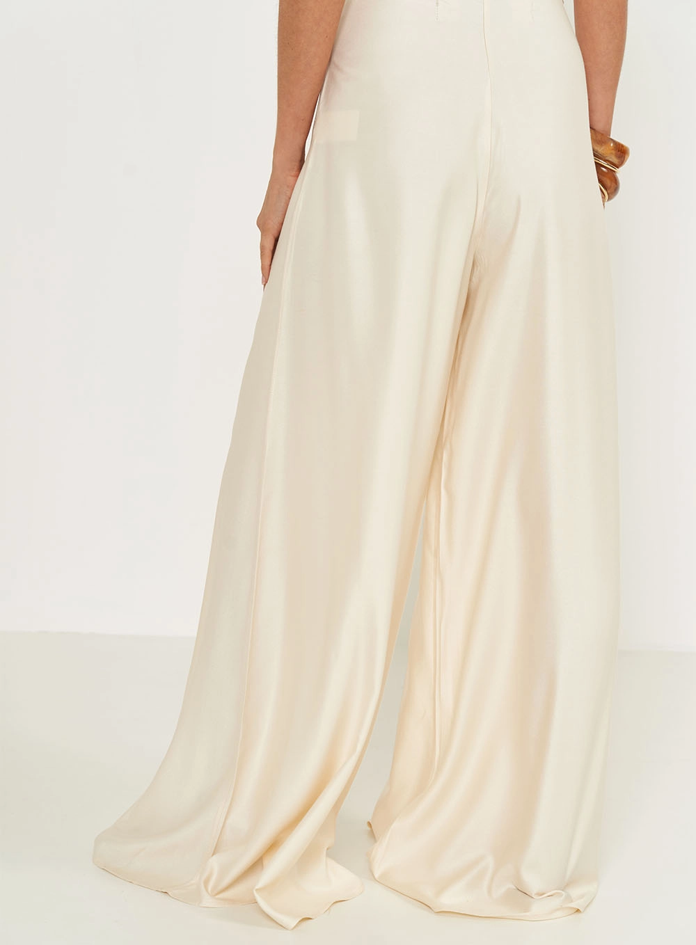 Calça Feminina Acetinada Palazzo Bege