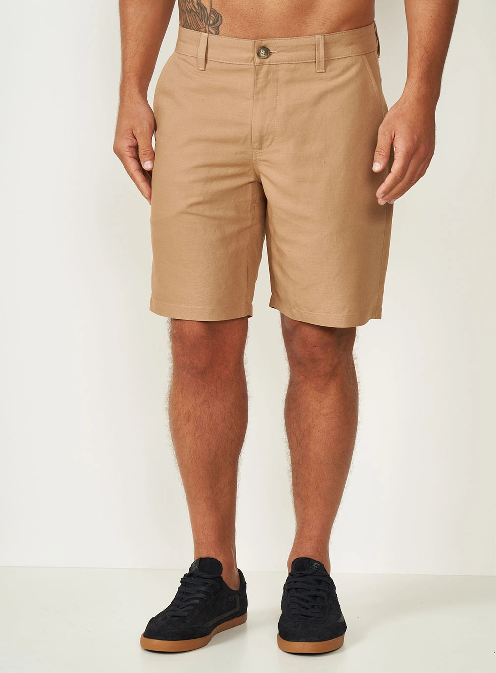 Bermuda Masculina Davi Em Linho Bege