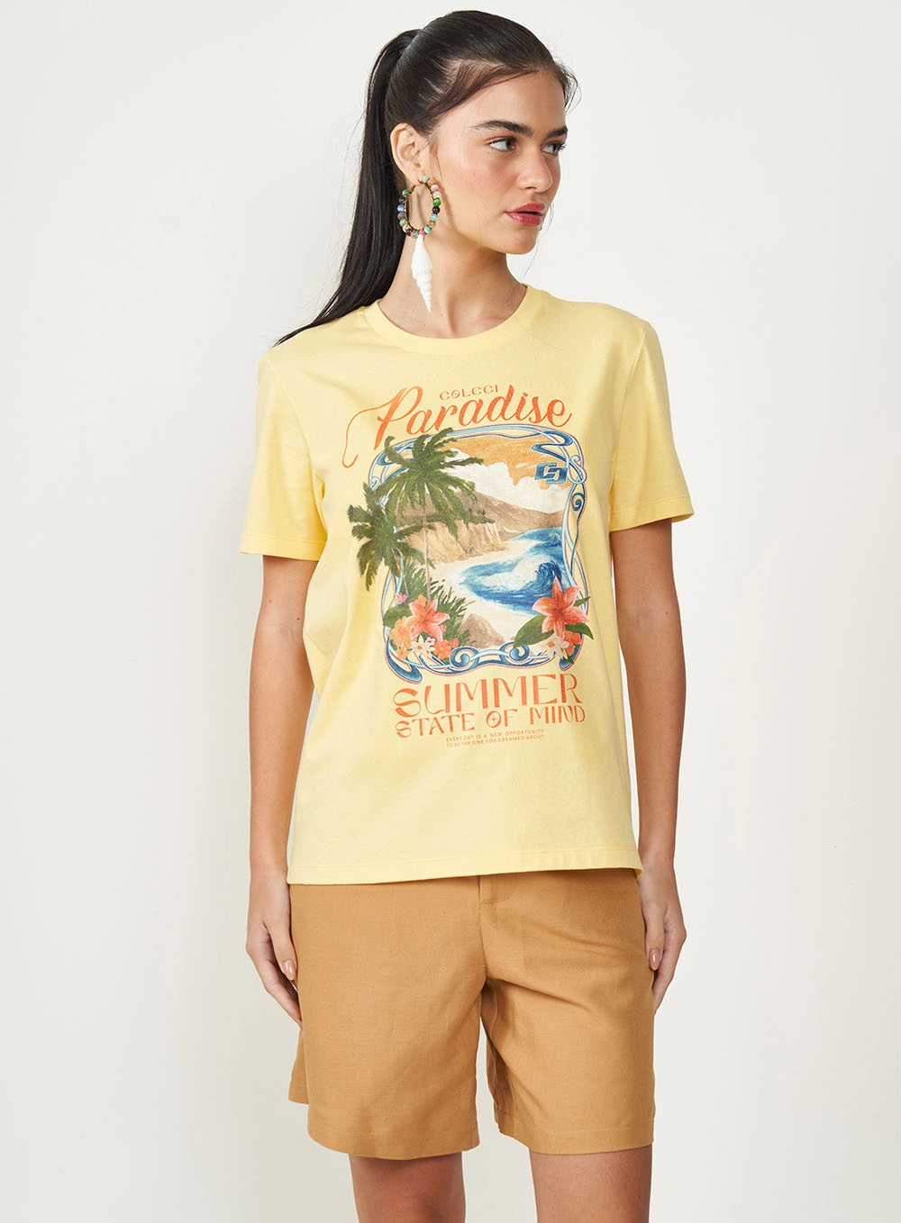 Camiseta Estampada Paradise Amarelo