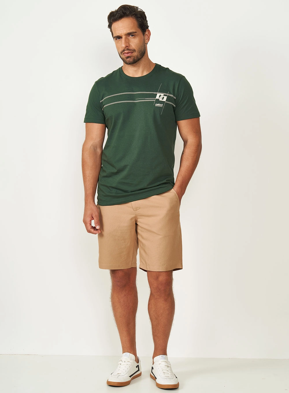 Camiseta Slim Masculina Com Estampa Verde