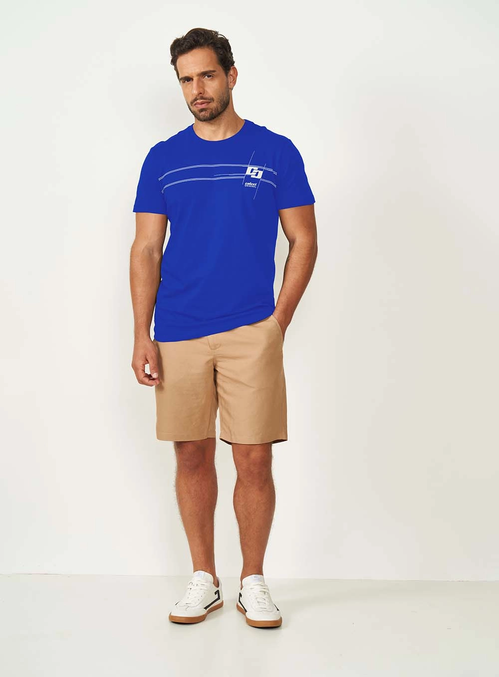 Camiseta Slim Masculina Com Estampa Azul