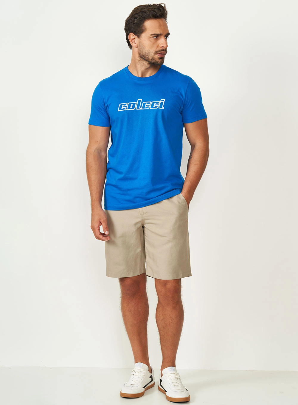 Camiseta Masculina Slim Com Estampa Em Logo Azul