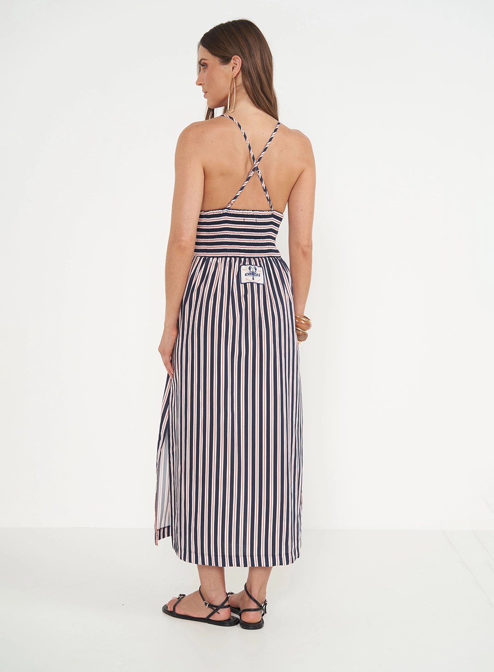 Vestido Frente Única Listrado Midi Estampados