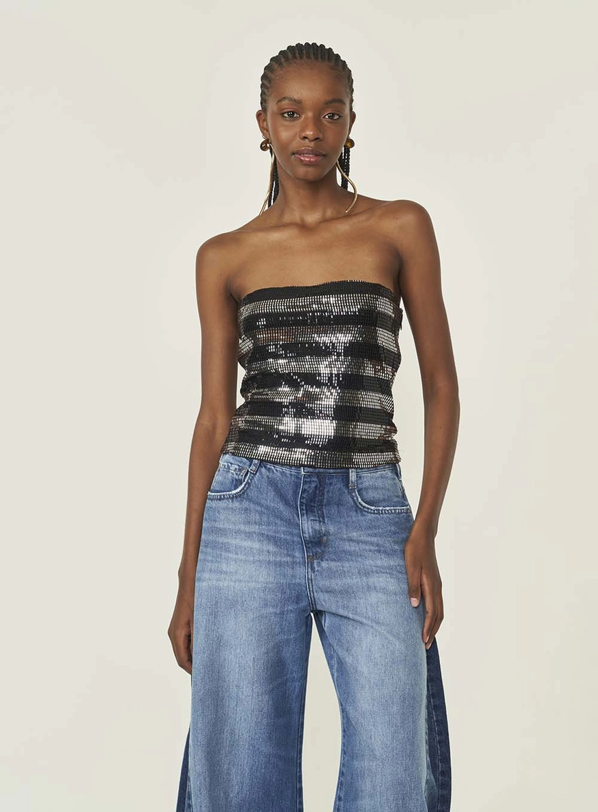 Blusa Feminina Malha Com Brilho Sem Alças