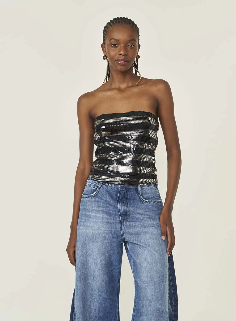 Blusa Feminina Malha Com Brilho Sem Alças Estampados
