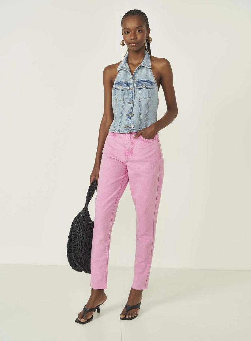 Calça Feminina Mom Em Sarja - Rosa