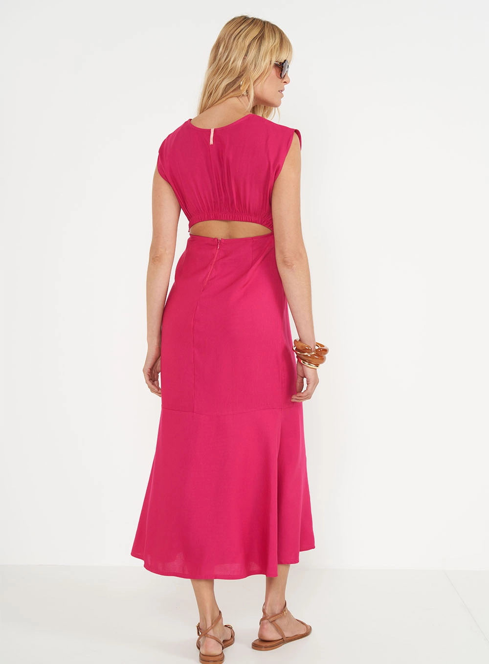 Vestido Midi Com Detalhe Em Torção Rosa