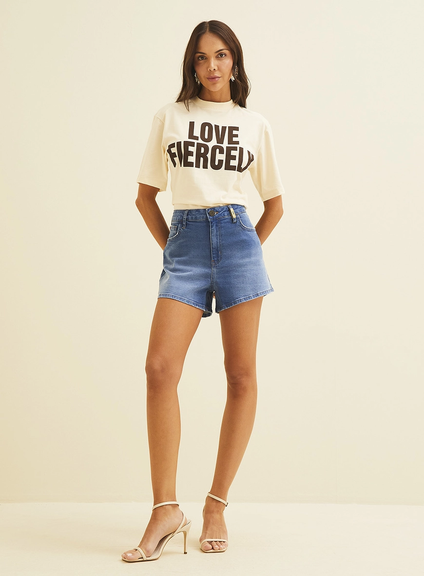Camiseta Feminina Com Estampa Frontal Bege