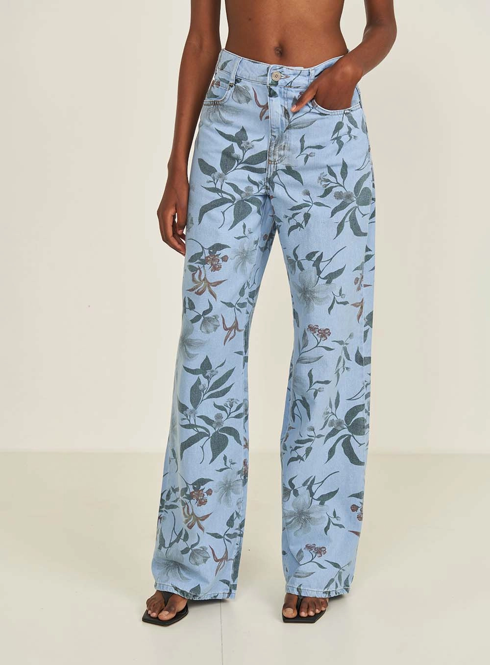 Calca Jeans Feminina Wide Leg Berlim Estampada Estampados