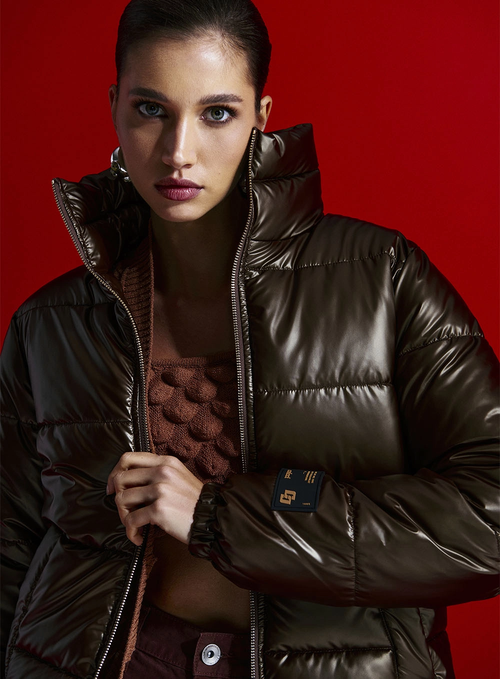 Jaqueta Feminina Puffer Gola Alta Mescla