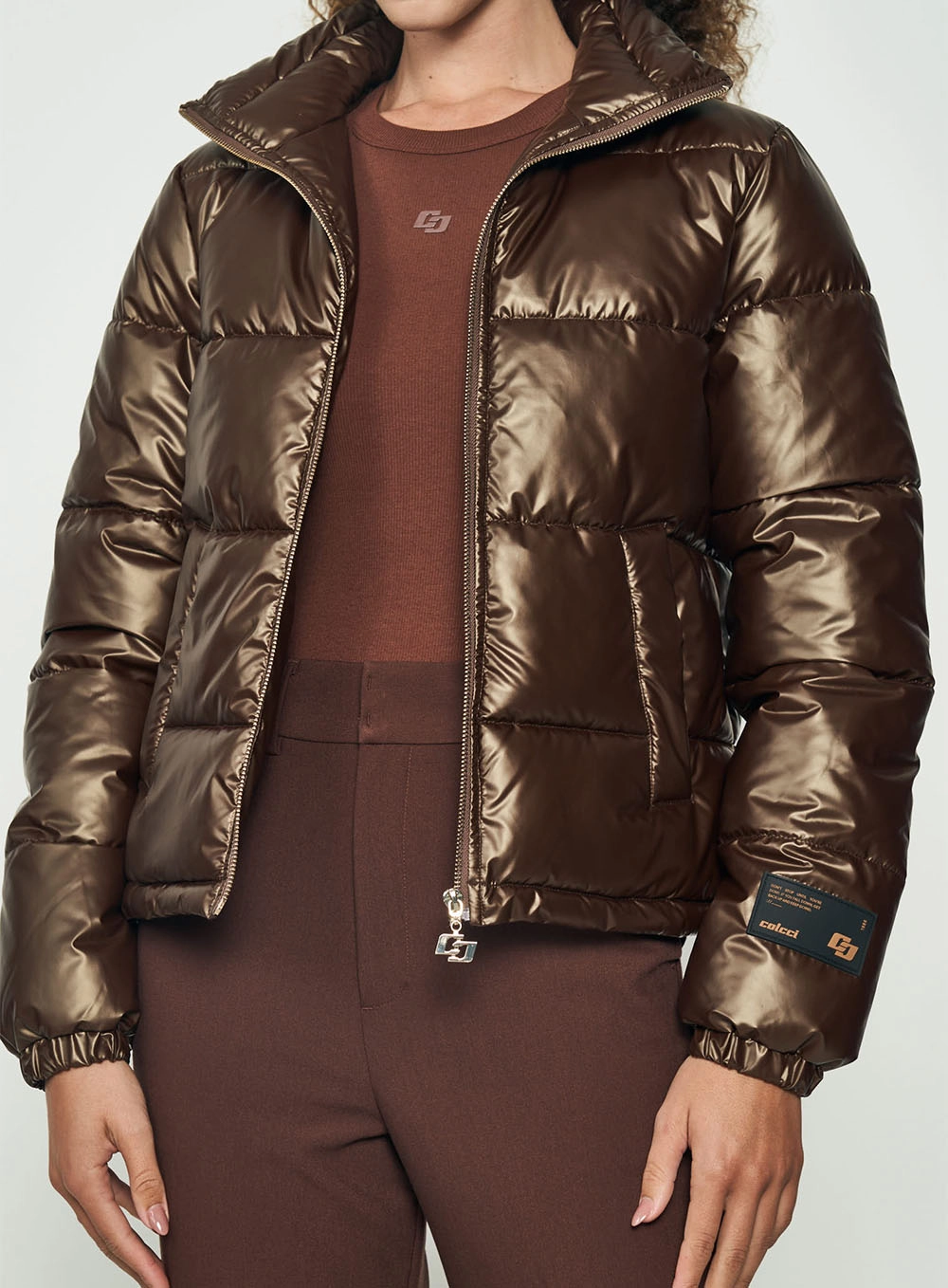 Jaqueta Feminina Puffer Gola Alta Mescla