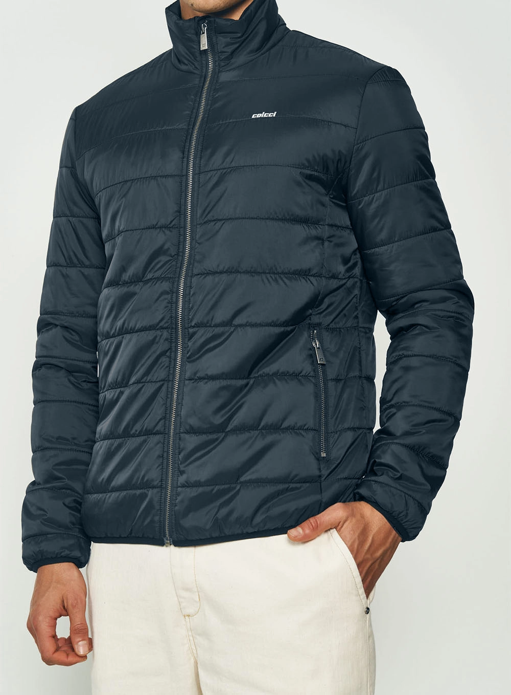 Jaqueta Puffer Masculina Gola Alta Azul