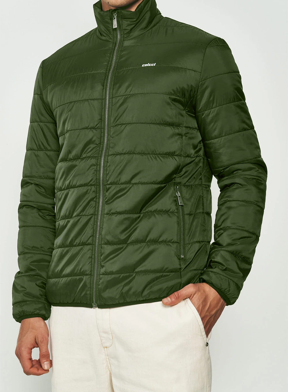 Jaqueta Puffer Masculina Gola Alta Verde Demetri