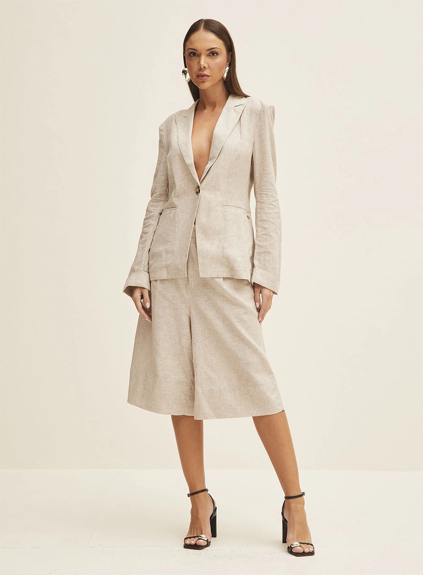 Blazer Feminino Linho Listrado