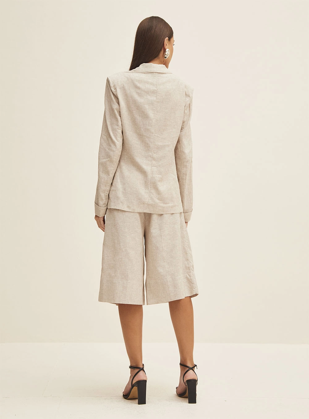 Blazer Feminino Linho Listrado Estampados