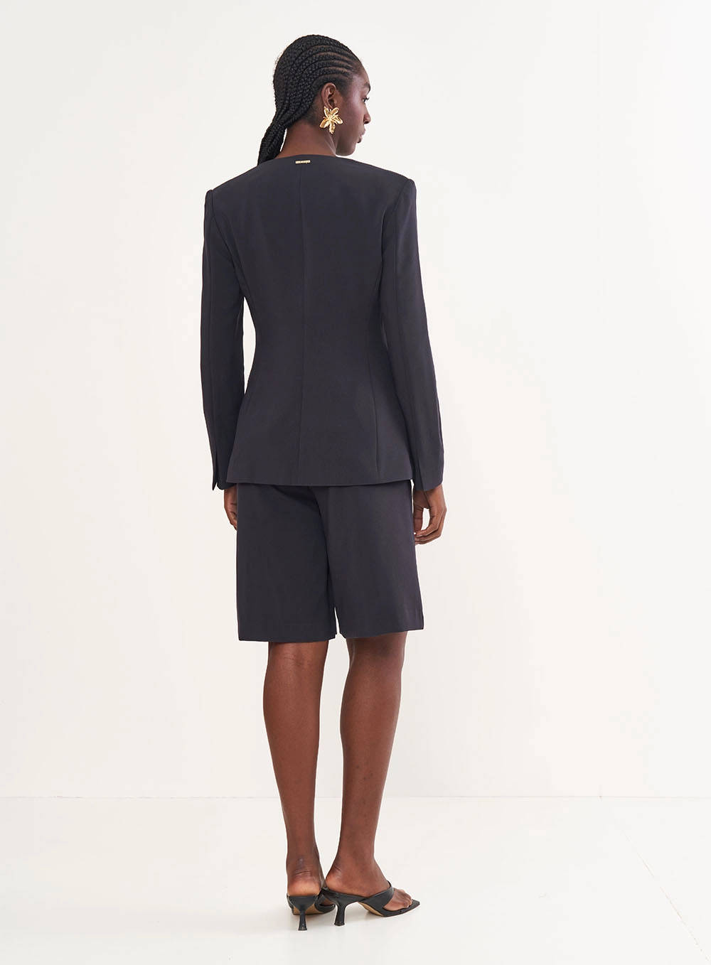 Blazer Alfaiataria Com Fecho Em Zíper Frontal Preto