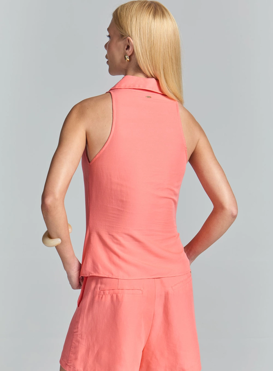 Camisa Feminina Slim Alfaiataria Em Linho Laranja 3