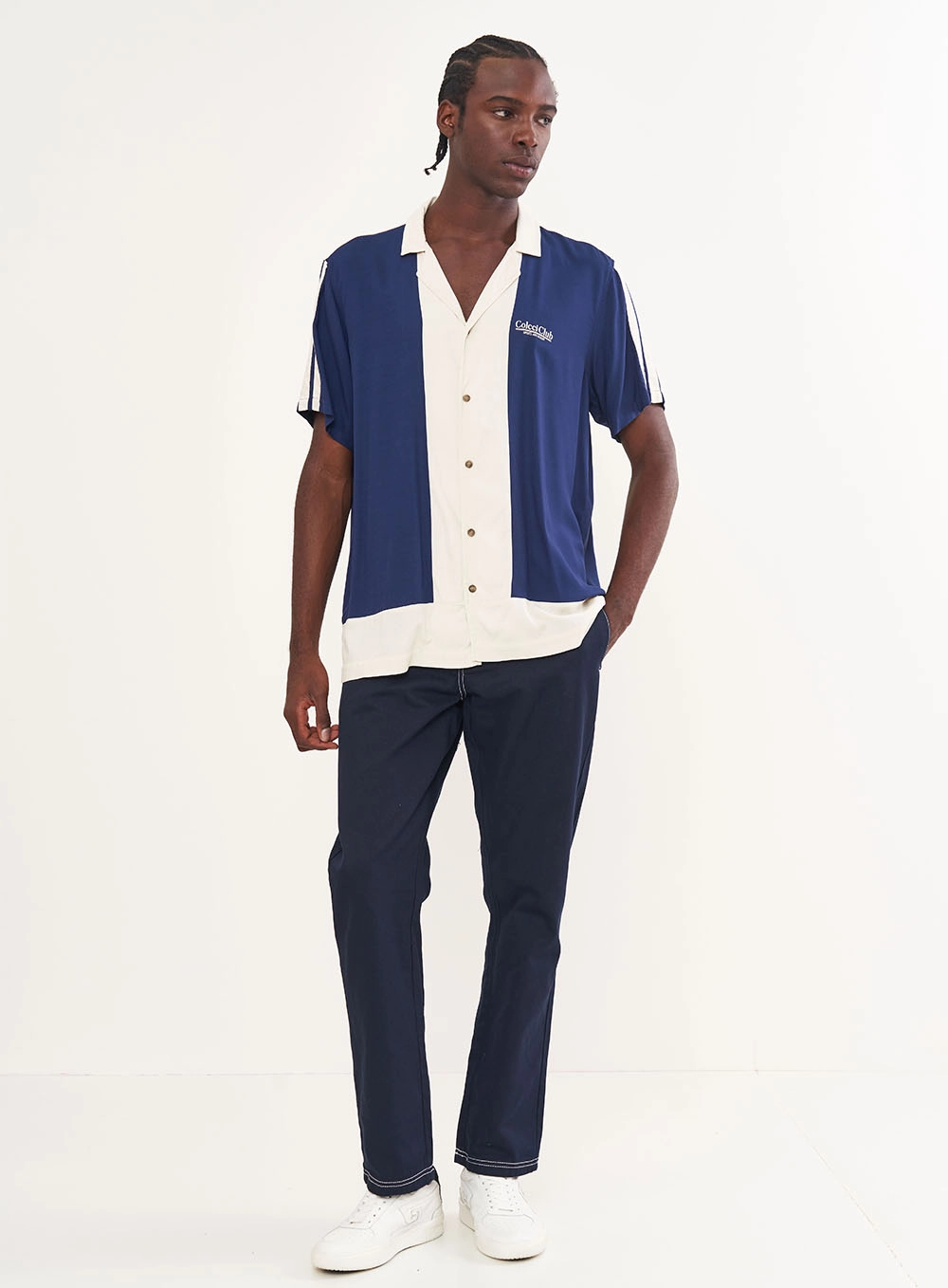 Calça Masculina Em Sarja Reta Azul