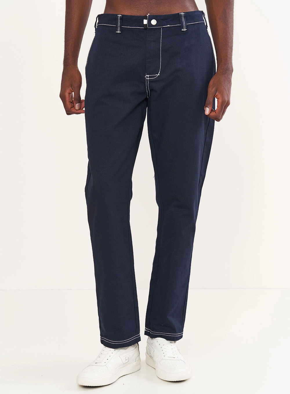 Calça Masculina Em Sarja Reta Azul