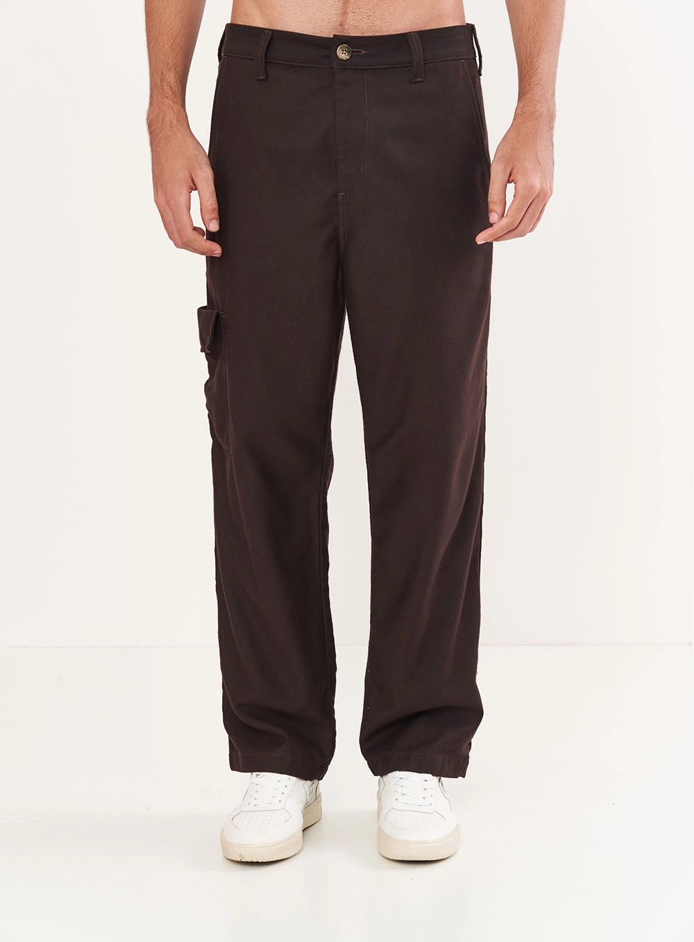 Calça Masculina Em Sarja - Loose Fit Marrom