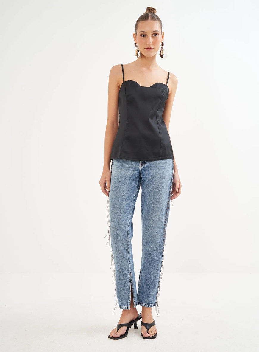 Calça Feminina Jeans Com Correntes - Bruna