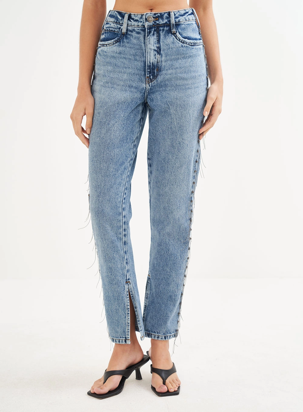 Calça Feminina Jeans Com Correntes - Bruna Índigo