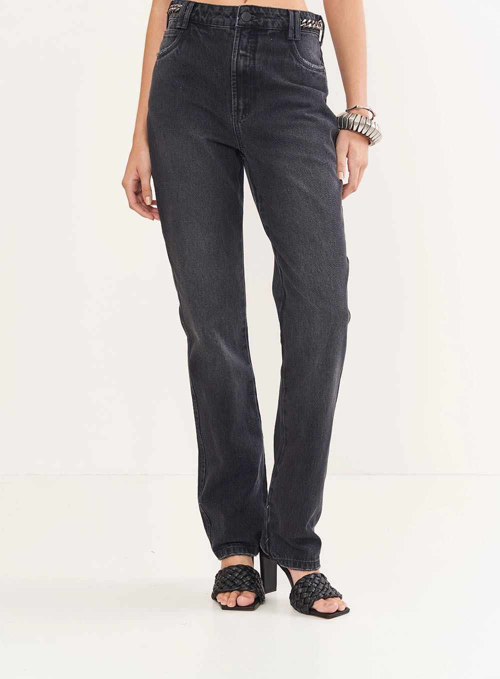 Calça Jeans Kendall Com Correntes Indigo Preto