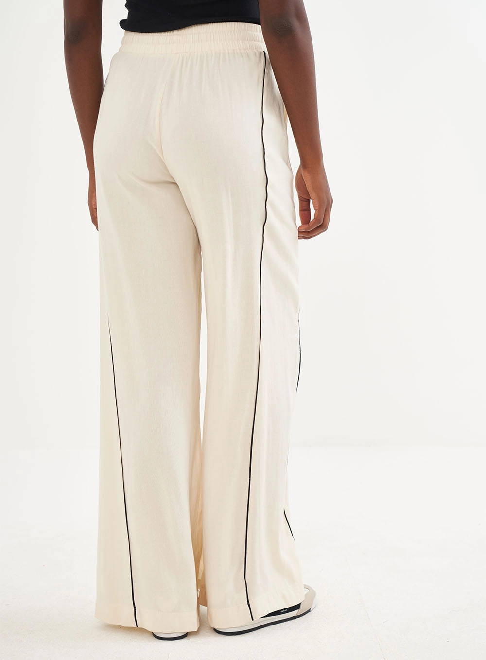 Calça Linho Pantalona Cós Com Elástico - Riviera Bege