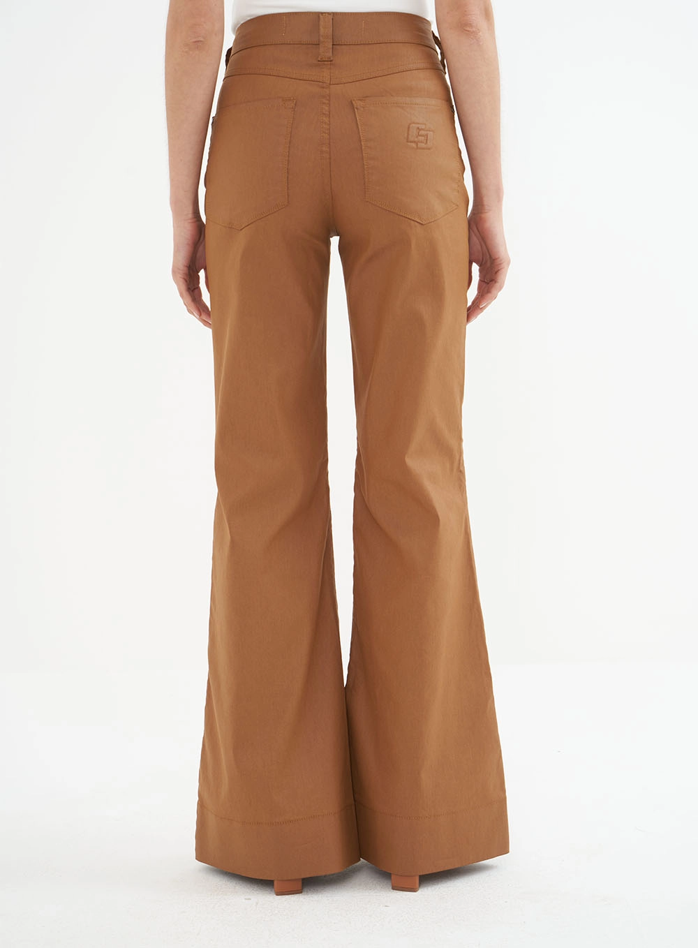 Calça Sarja Bruna Boot Cut Resinada Marrom Evermore