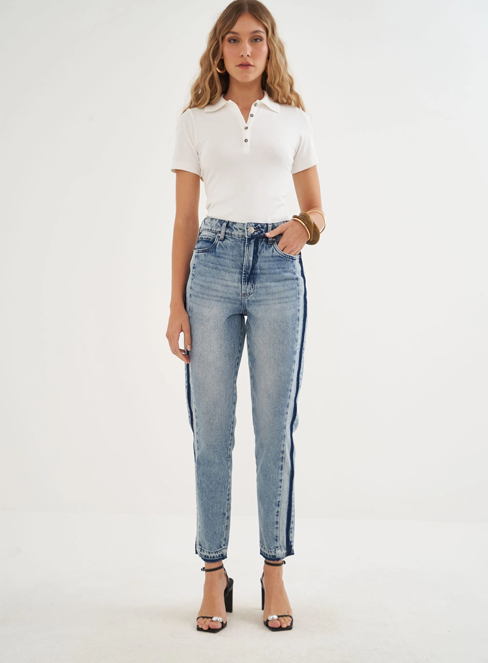 Calça Jeans Bruna Com Listra Lateral Índigo