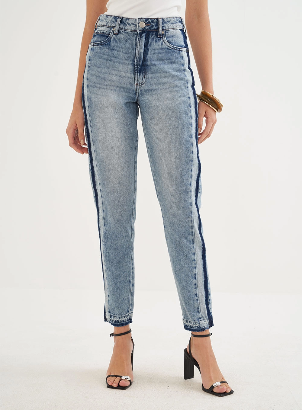 Calça Jeans Bruna Com Listra Lateral Índigo
