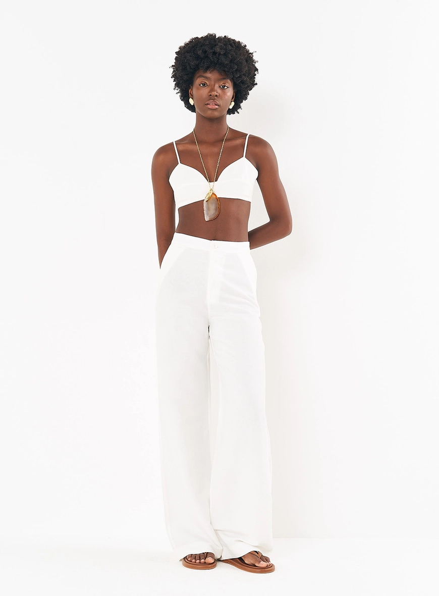 Calça Feminina Ampla Em Linho