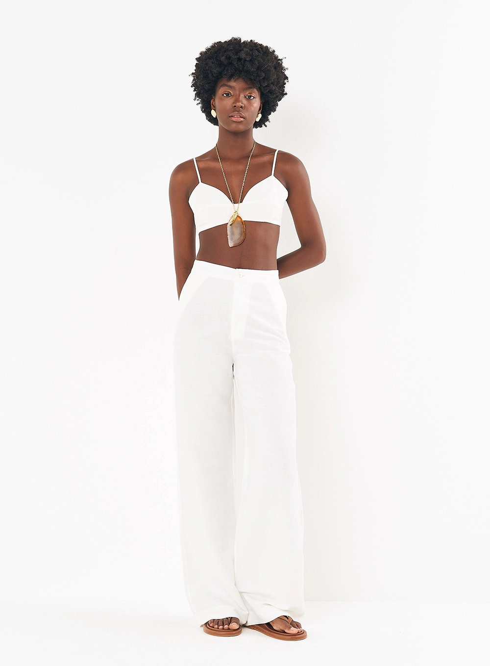 Calça Feminina Ampla Em Linho Off Shell